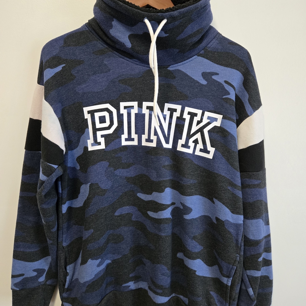 PINK Victoria's Secret Blue Camo Hoodie With Cowl Neck